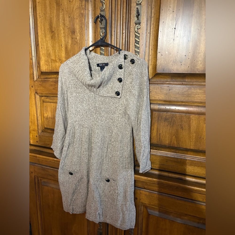 Style & Co. Taupe Button-Accent Cowl Neck Sweater Dress